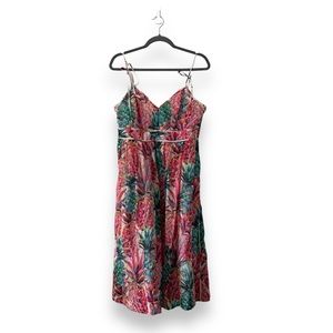 J. Crew Ratti Painted Pineapple Cotton Summer Sundress Midi Dress Sz 10 pockets!
